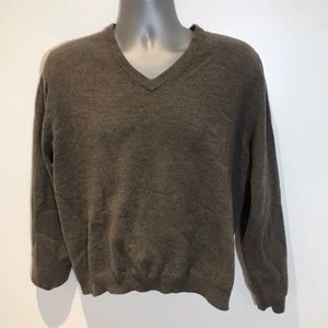 BROOKS BROTHERS Brown Saxxon wool knit long sleeve-mens Large Pullover Sweater